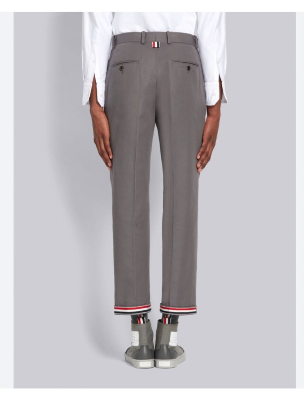 THOM BROWNE Cuff Cavalry Twill Chino Wool Trousers in Dark Grey - Unisex Mens XS